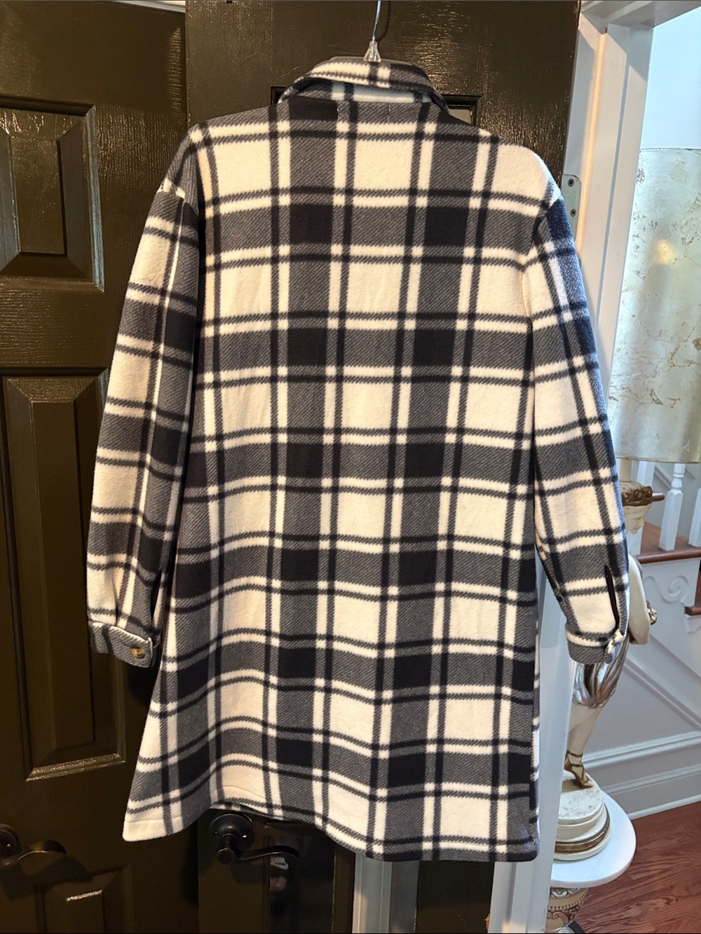 Plaid Button-Front Shacket Coat - Black & White - Picture 6 of 8
